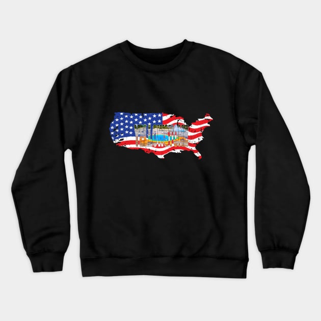 YELLOWSTONE - Prismatic Spring - Wyoming USA Flag Crewneck Sweatshirt by TouristMerch